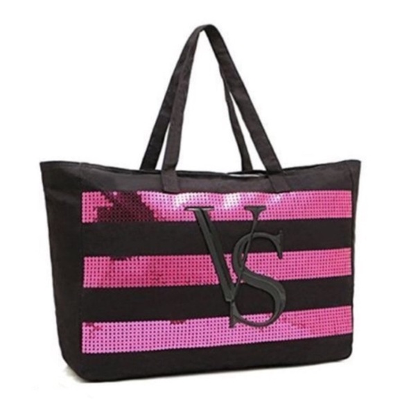 🖤🩷VS🩷🖤 Victoria Secret Hot Pink Sequins tote - Picture 8 of 9